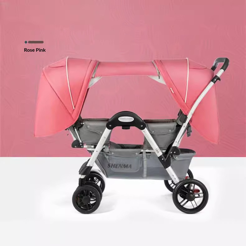 Poussette pliante inclinable pour deux personnes face à face avec absorption des – Image 4