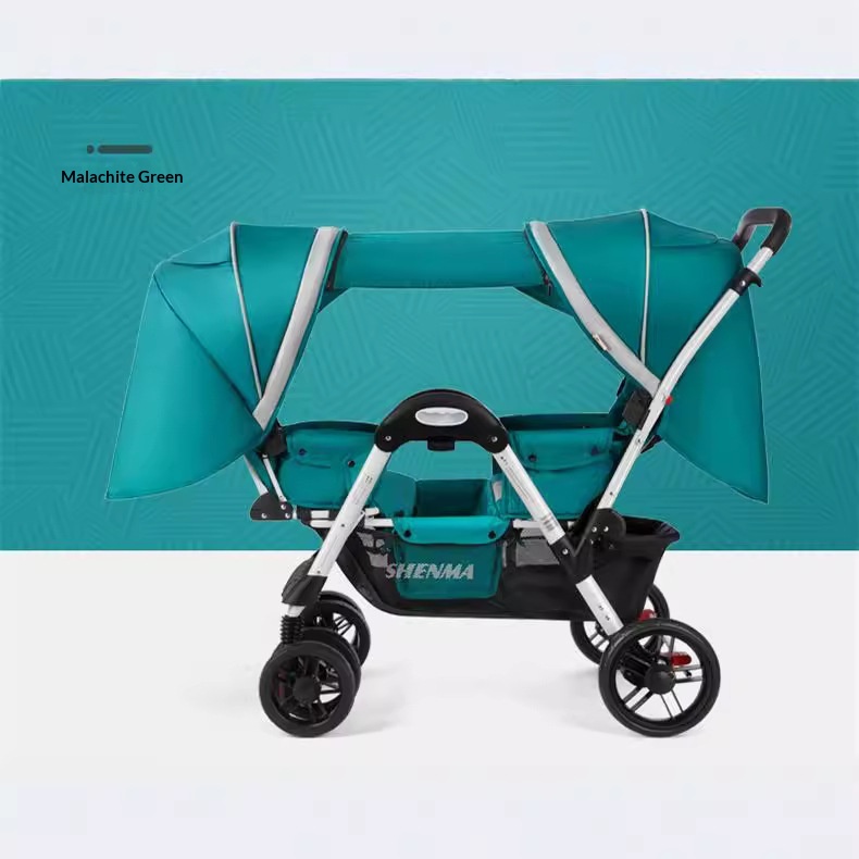 Poussette pliante inclinable pour deux personnes face à face avec absorption des – Image 2