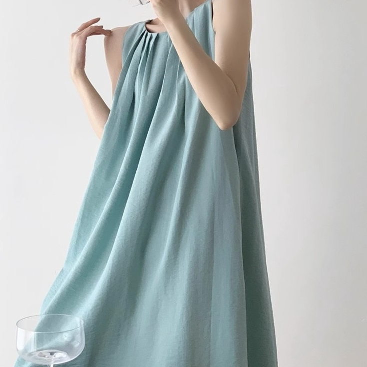Sleeveless Tank Dress Womens Niche Design Loose All-Match Lightening Cotton-Linen Maxi Dress