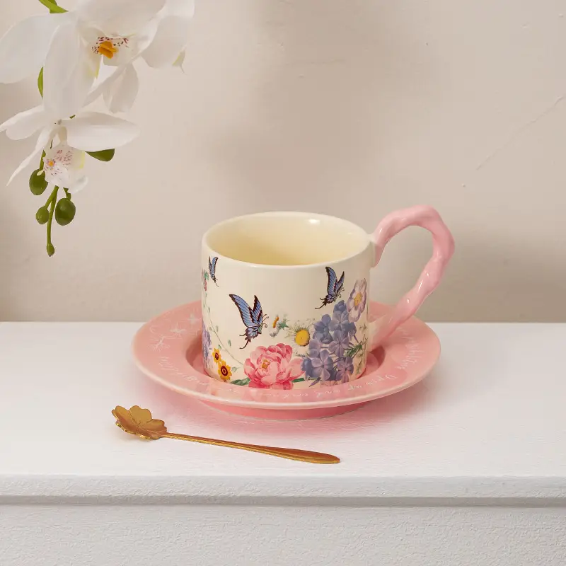 Butterfly Coffee Cup And Saucer Gift Set Ceramic Mug