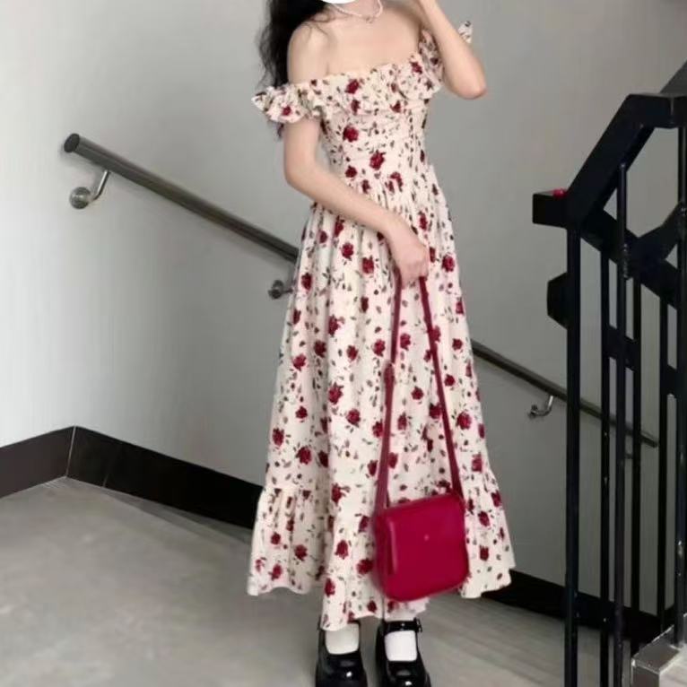 Women's Fashionable Slim-fit Floral Print Slip Dress