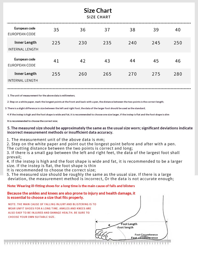 Footwear footwear size chart