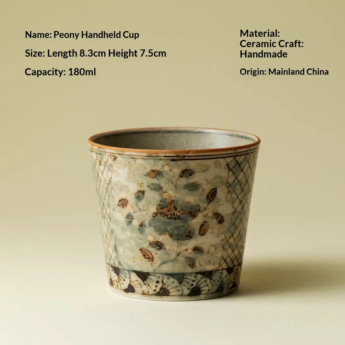 Retro Hand-painted Distressed Stoneware Underglaze Blue Floral Hand-grip Cup