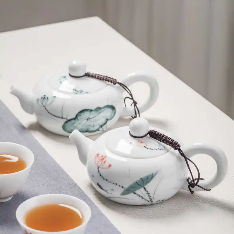 Hand-painted Landscape And Lotus Blue-and-White Porcelain Teapot