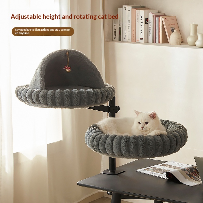 Desktop Cat Tree With Rotating Platform And Adjustable Height