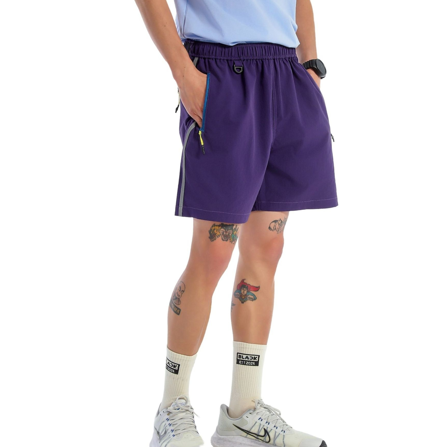 Loose-fitting Contrast-Colored Zipper Shorts For Men - Image 1