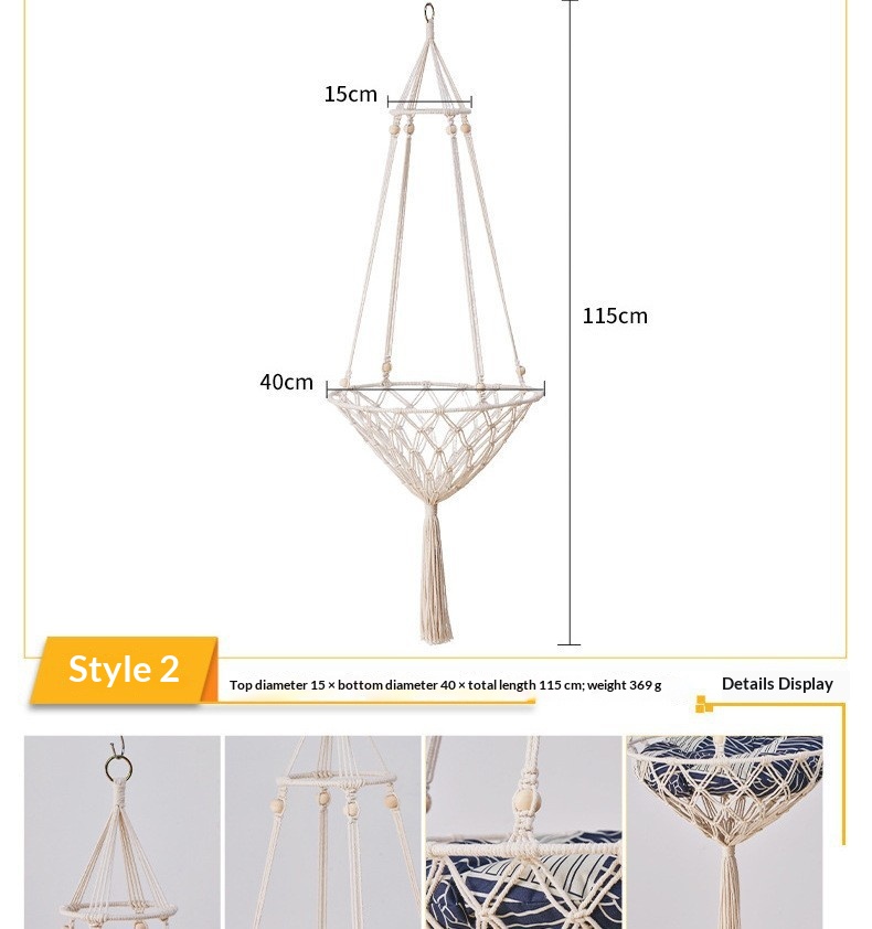 white woven cat hammock hanging indoors