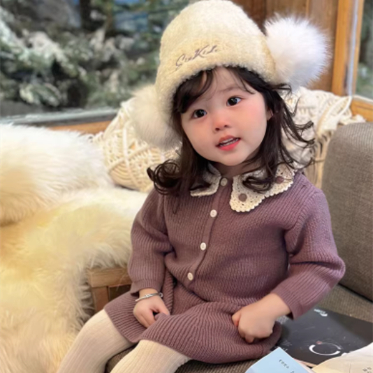 Girls Winter Outfit Chic Knitted Cardigan Sweater And Warm Skirt Set