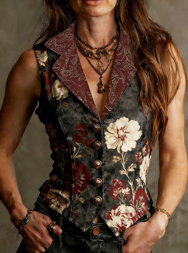 Printed Casual Sleeveless V-neck Slim-fit Vest