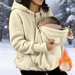 Corduroy Hooded Sweatshirt With Baby-pocket Women's Thickened Zip-up Jacket For Parent-Child Matching Outfits