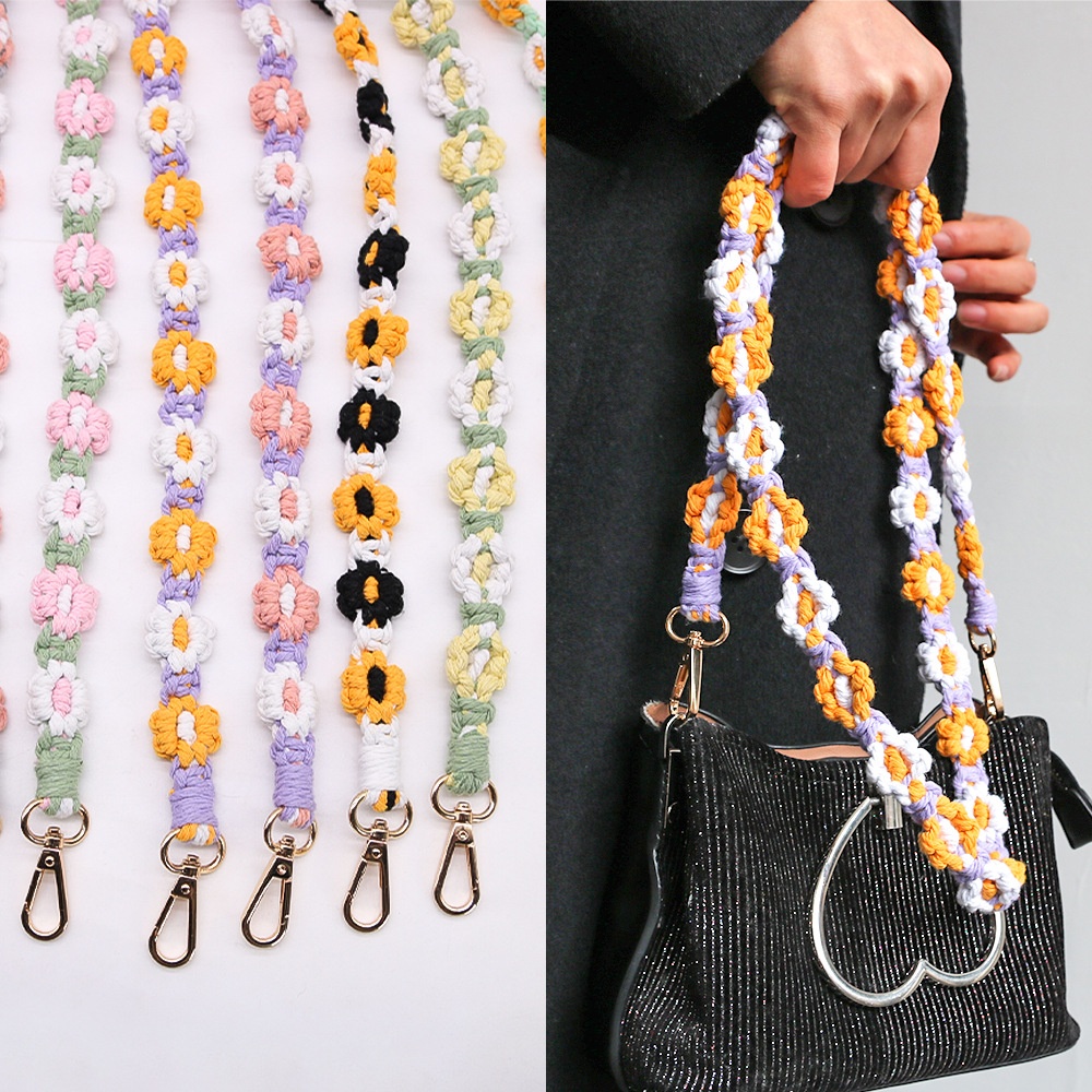Flower Cotton Cord Braided Phone Lanyard Bag Strap Braided Keychain With Double Hooks
