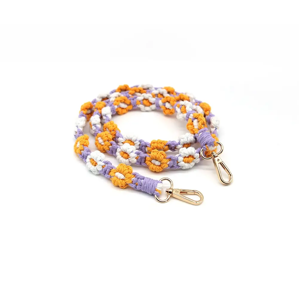 Flower Cotton Cord Braided Phone Lanyard Bag Strap Braided Keychain With Double Hooks