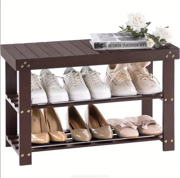 Bamboo Shoe Rack Bench (3-Tier)