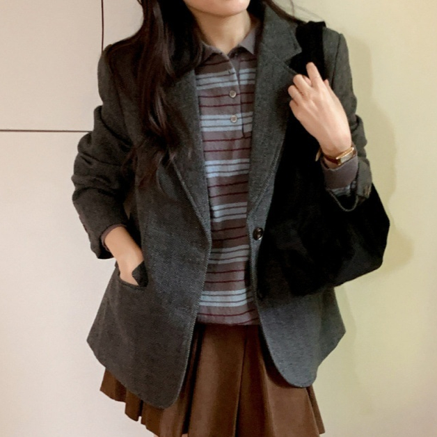 Retro Tweed Suit Single-Breasted Coat