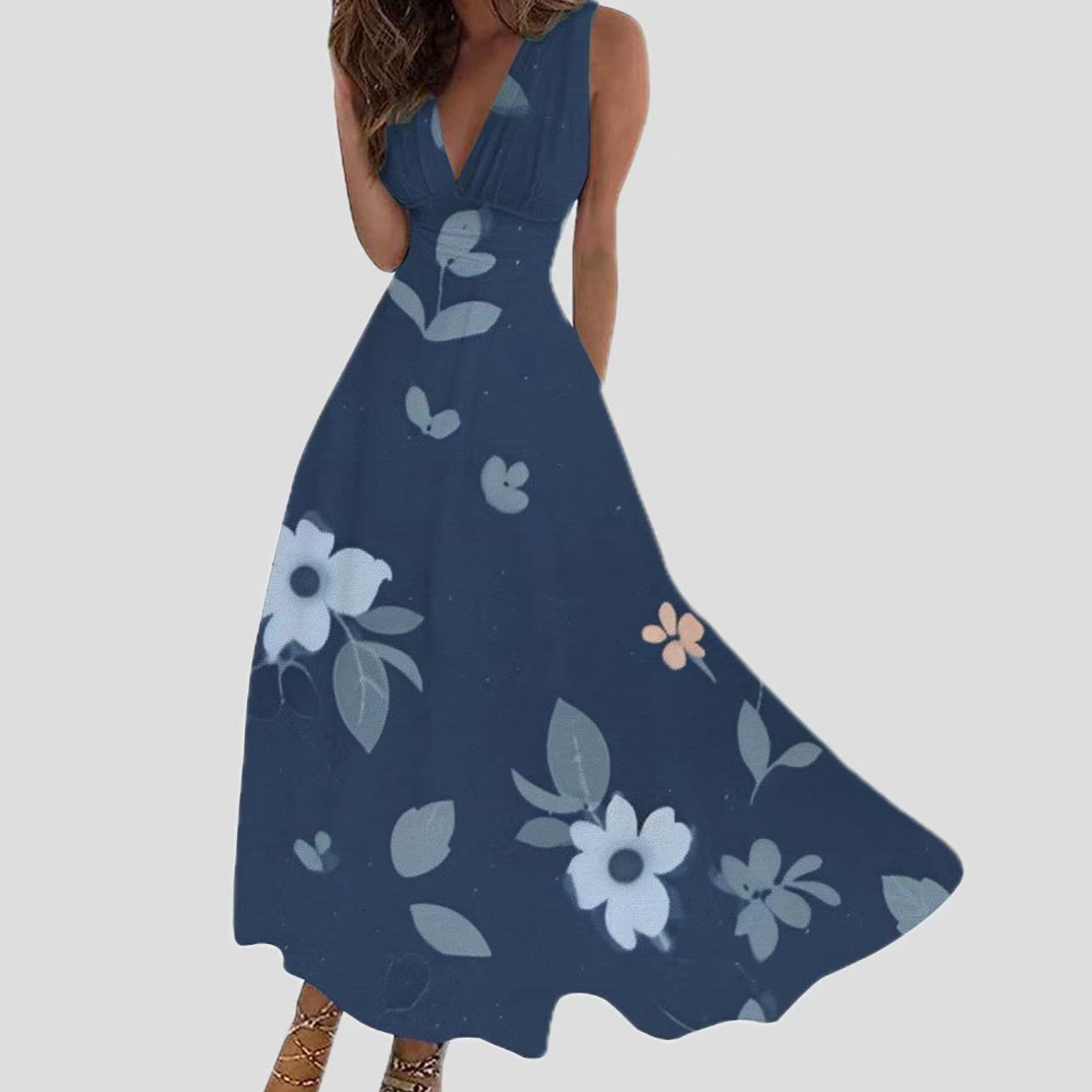 Womens Fashionable Casual V-Neck Sleeveless Dress