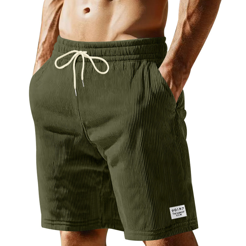 Solid-color Lace-up Loose-fit Straight-leg Mens Shorts For Summer