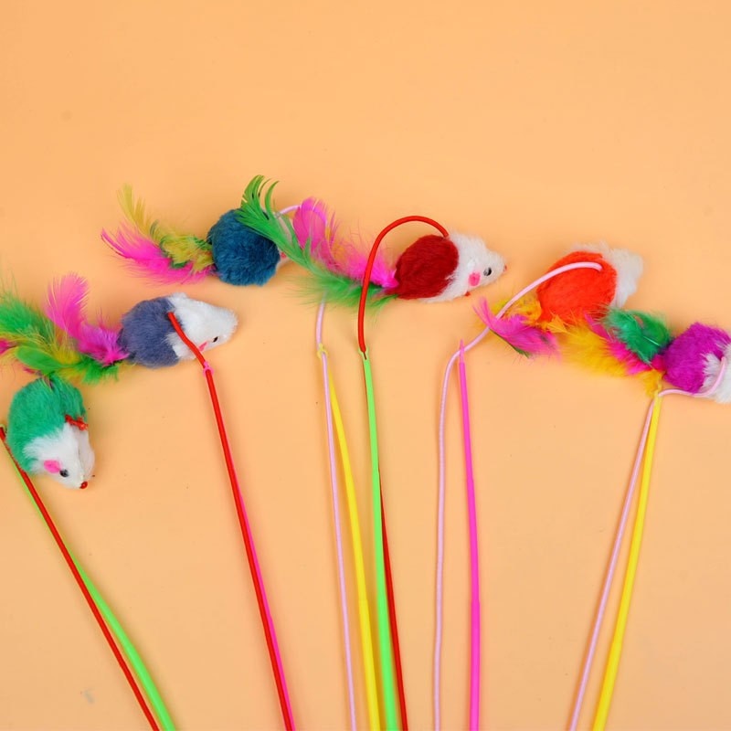 Chat Jouet Teaser Wand Plush Mouse Barre de pêche Self-amusant corde élastique