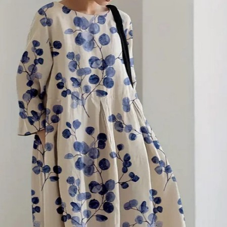 European And American-style Loose-fitting Round-neck Printed Dress