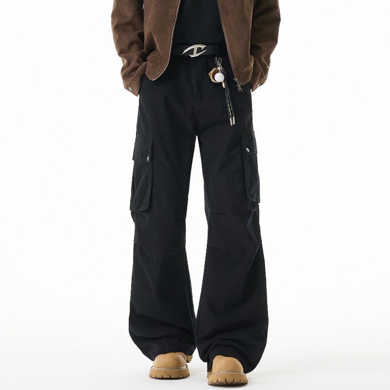 Tall-Height Casual Pleated Paratrooper Wide-Leg Trousers