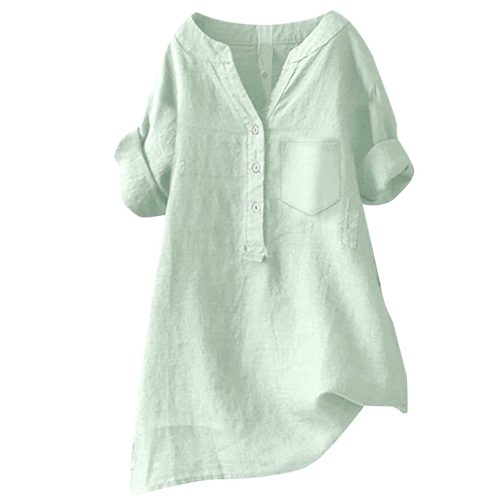 Loose Solid Color Cotton And Linen Top Shirt