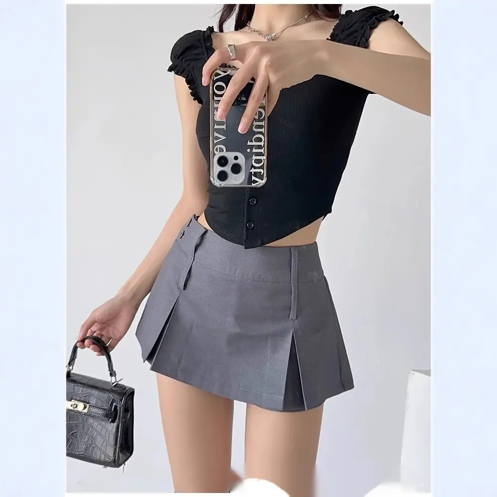 American-style Vintage Preppy Pleated Skirt
