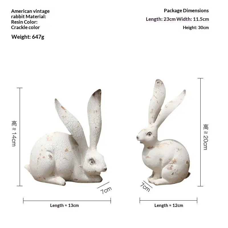 American Country Style Playful Garden Outdoor Courtyard Distressed Resin Craft Cute Animal Little Rabbit Ornament Decoration