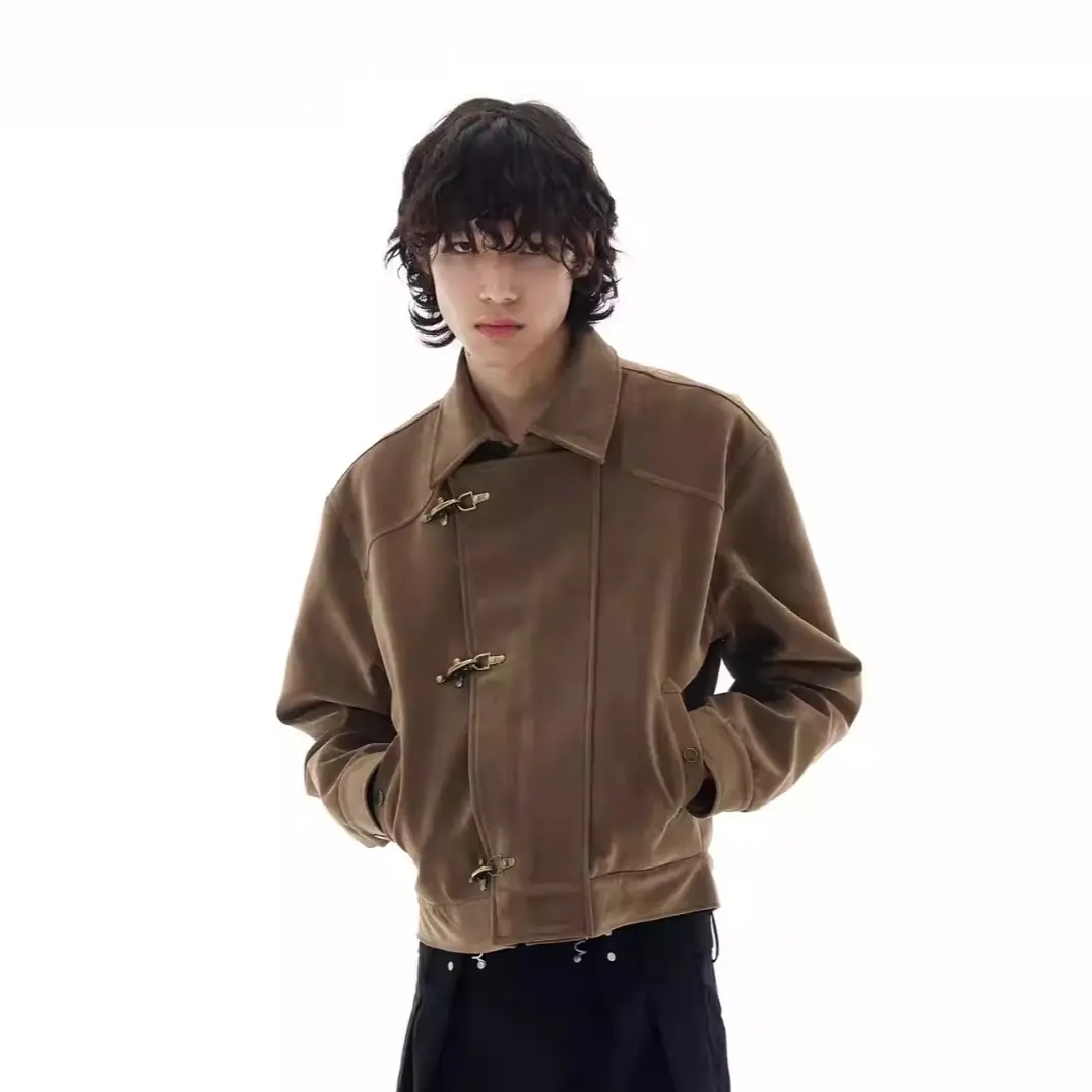 American-style Vintage Airplane-buckle Suede Jacket