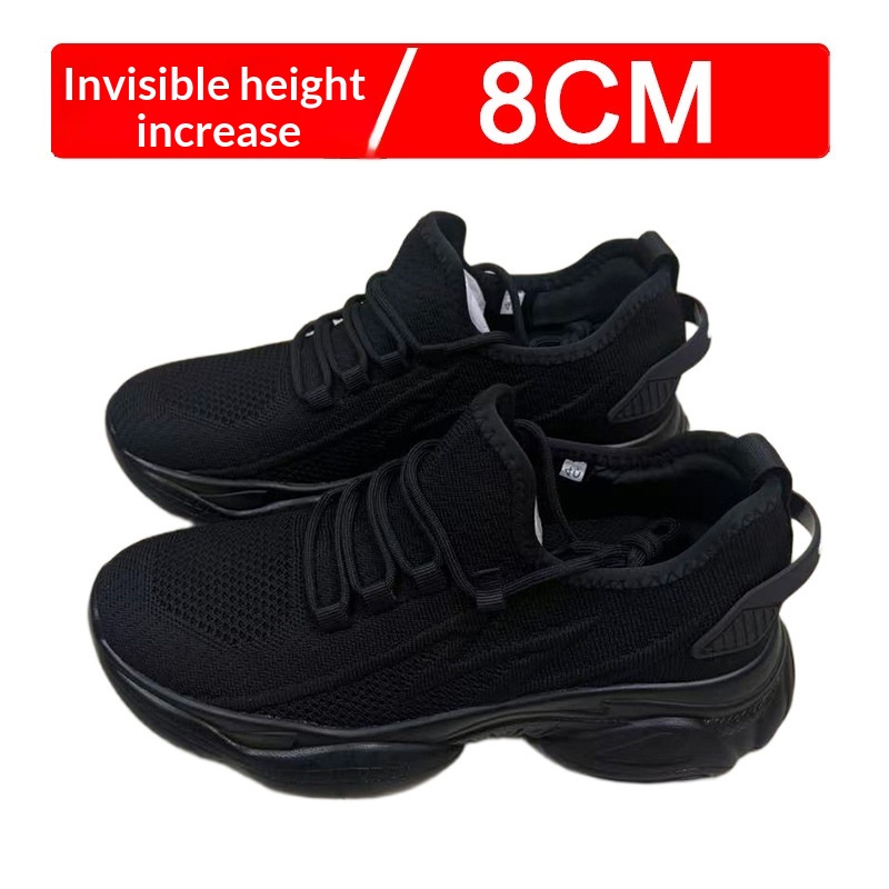 Summer Invisible Height-Boosting Mens Shoes 8cm Breathable Flyknit Mesh Elevator Shoes
