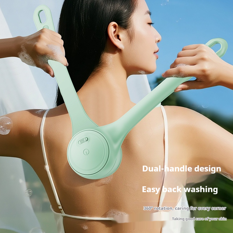 Electric Dual-Handle Bath Brush With Long Handle Detachable For Face Washing And Back Scrubbing