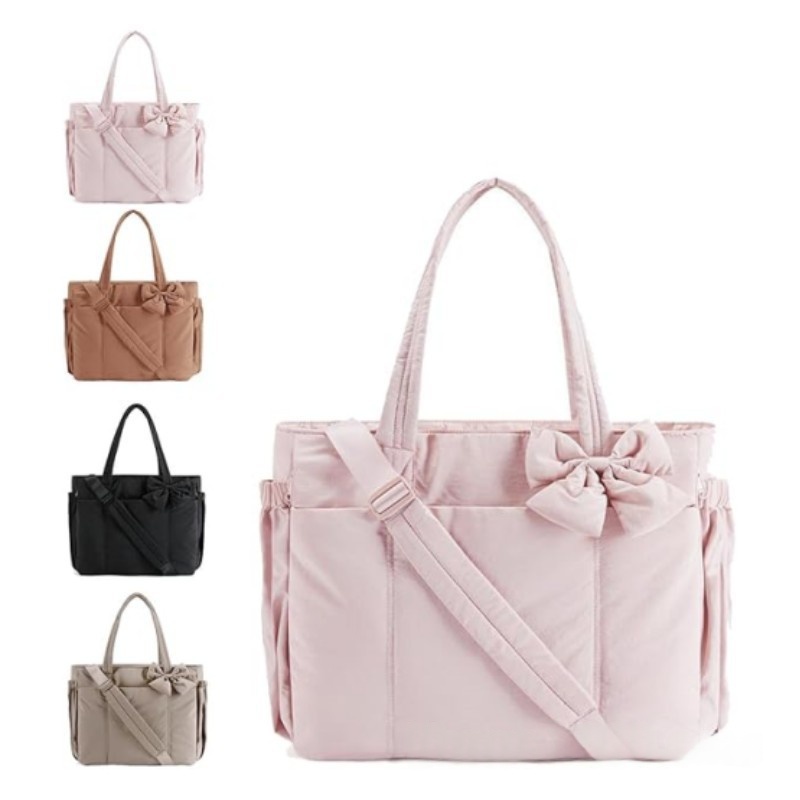 Embroidered Grid Space Bag Cotton-Padded Jacket One-Shoulder Tote Bag — image 1