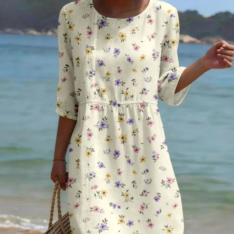 Women's Floral Pattern Linen Blend Dress