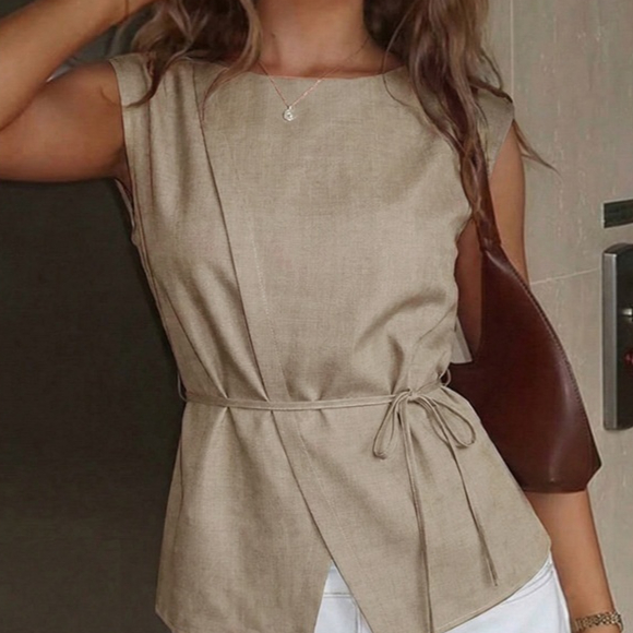Women's Cotton-Linen Lace-Up Sleeveless Top