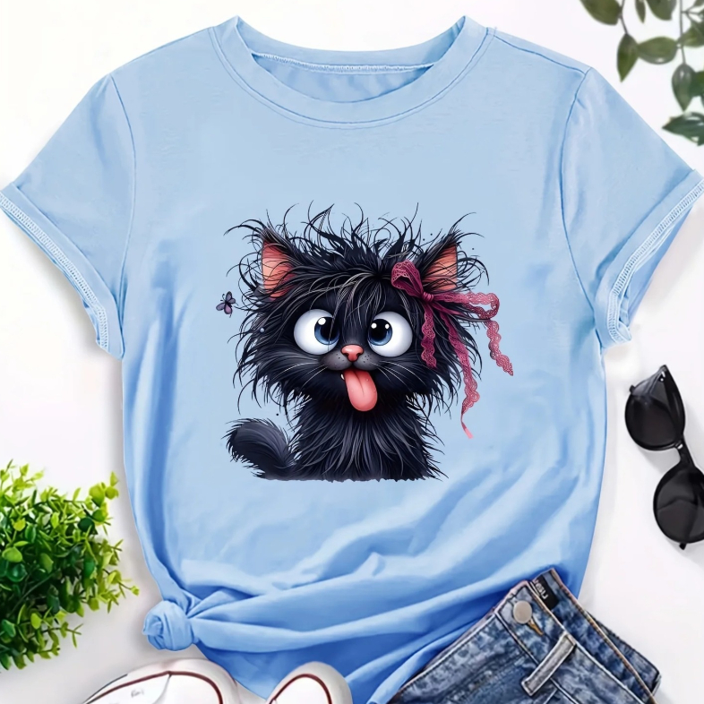 Fluffy Black Cat Women's T-shirt