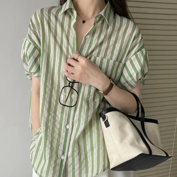 Striped Loose-fit Shirt Women's Top