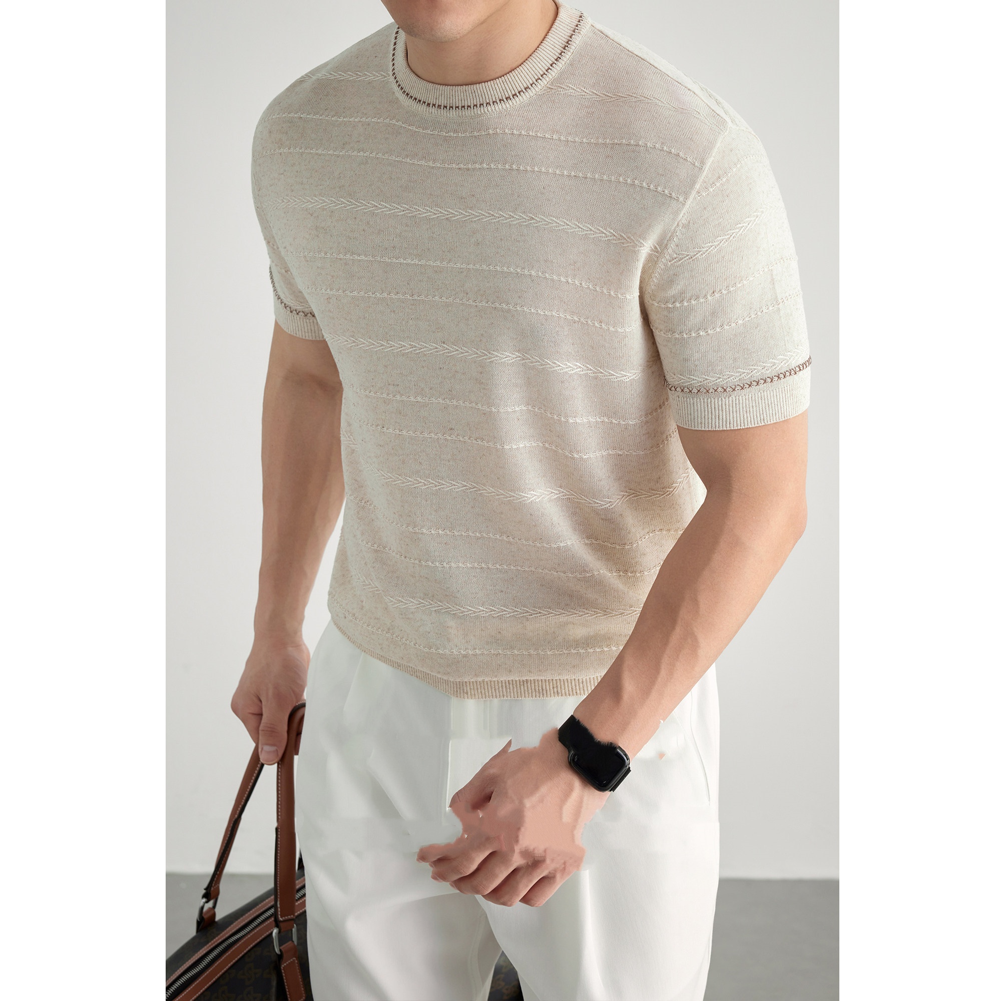 Men's Casual Knitted Short-Sleeve Linen-Blend T-Shirt