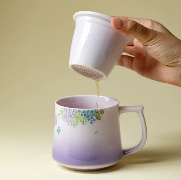 Hand-Painted Teacup Stylish Ceramic Office Mug With Lid Household Tea Cup