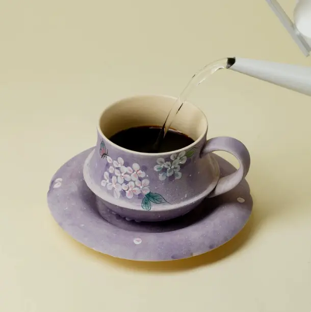 Hand-Painted Purple And White Hydrangea Dragon-Design Coffee Mug