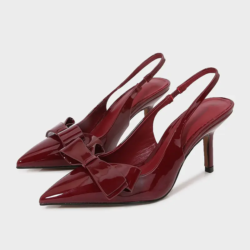 Patent Leather Pointed-toe Bow-knot Sandals Women's Back-strap Style