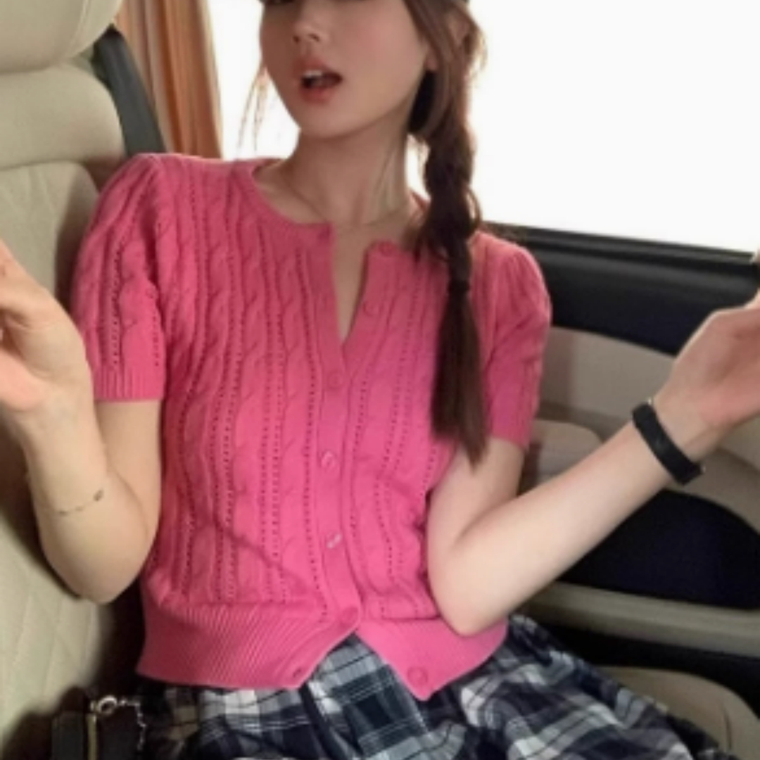 Korean-style Casual Slimming Short-sleeve Knit Top For Women Thumbnail 5