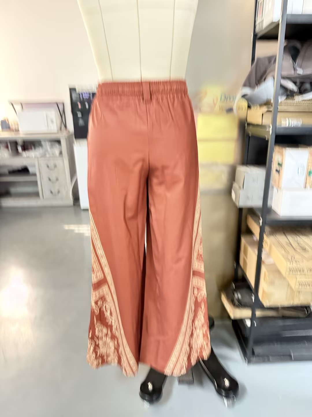 Pantalon large rétro patchwork pour femme, pantalon évasé drapé taille haute, pantalon décontracté à nouer de style ethnique