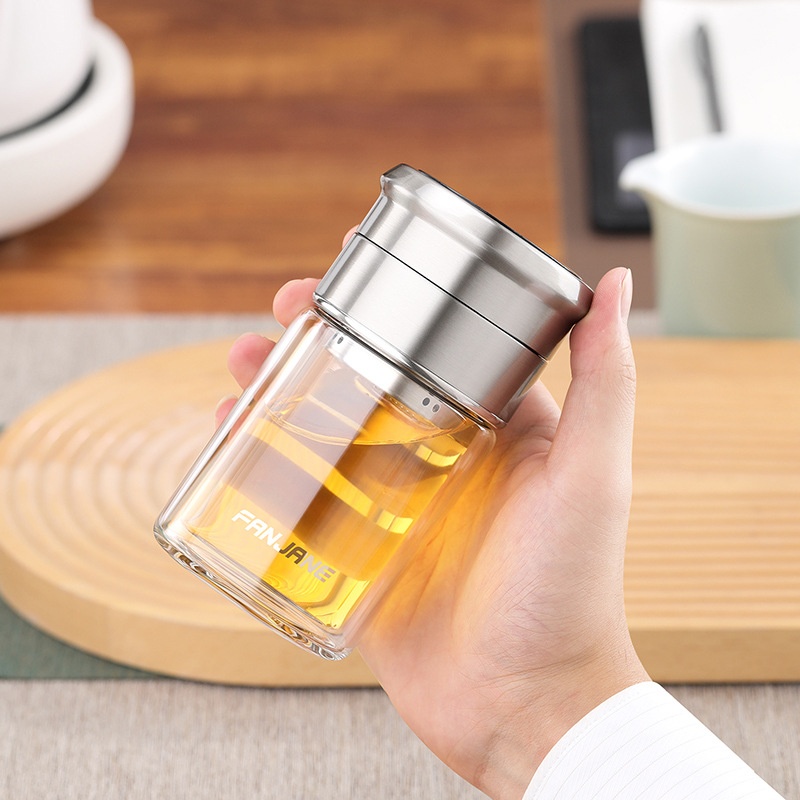 Chinese Character Simplificationcomplication Tea-water Separation Glass Cup Double-layer Teacup Pass