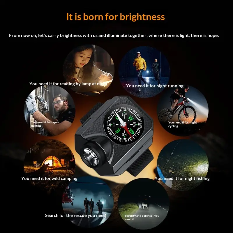 Wristlight LED Watch For Cycling Night Riding And Navigation With A Compass