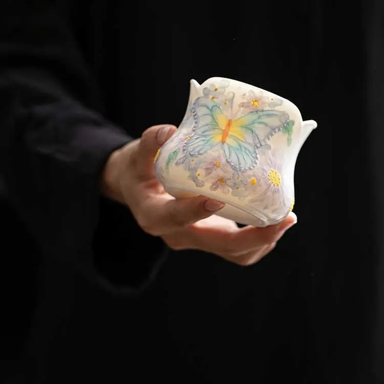 Hand-painted Butterfly Underglaze Ceramic Teacup For Home Use