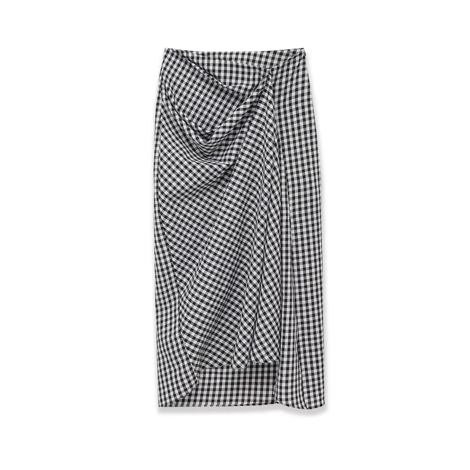 High-waisted Pleated Plaid Skirt With Side Slit