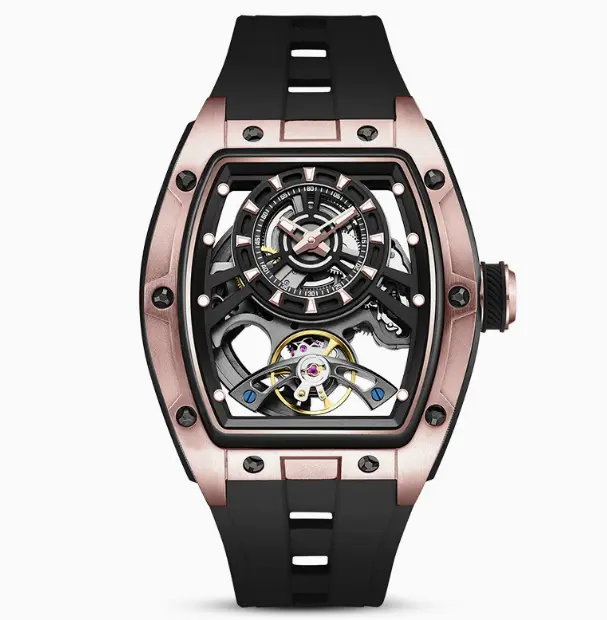 Mens Transparent Barrel-Shaped Fully Luminous Waterproof Mechanical Watch