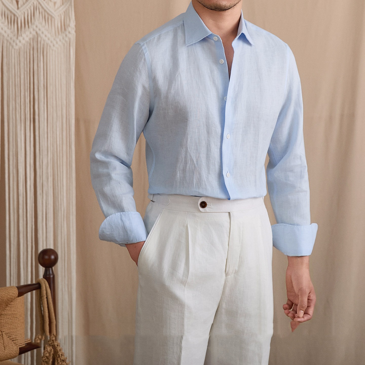 Square-Neck Linen Shirt, picture 2 of 5
