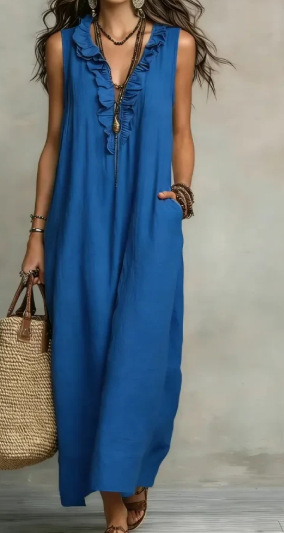 Summer Ruffle Dress With Pockets Women's Spring Elegant Casual Sleeveless A-Line Shift Dresses - 6