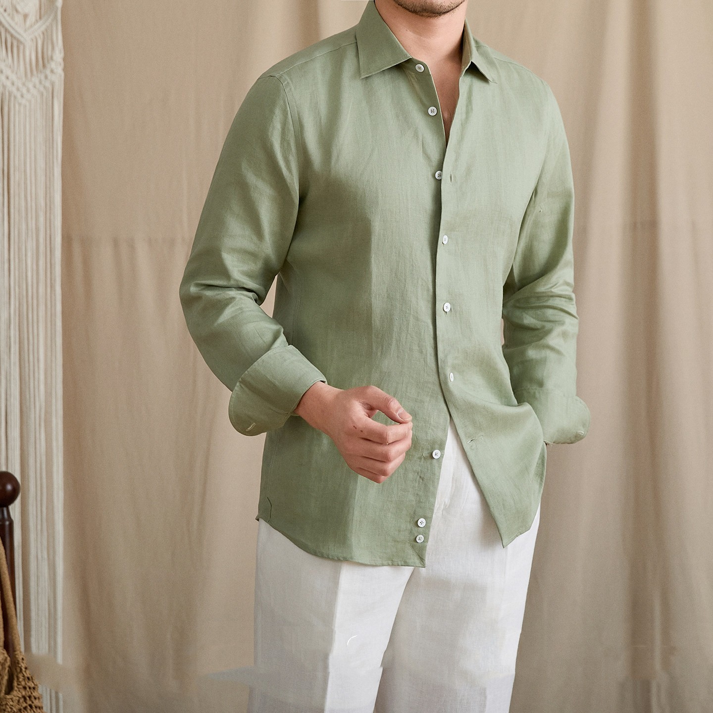 Square-Neck Linen Shirt, picture 3 of 5