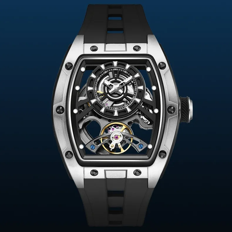 Mens Transparent Barrel-Shaped Fully Luminous Waterproof Mechanical