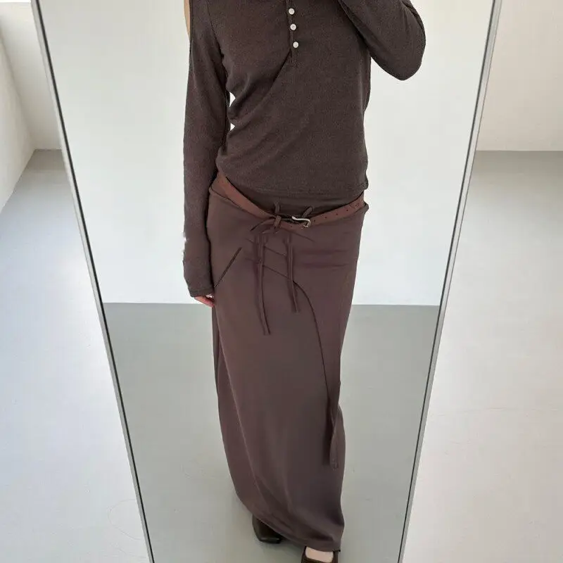 Post-apocalyptic-style Asymmetrical Faux Two-piece Design Long Slim-fit Skirt